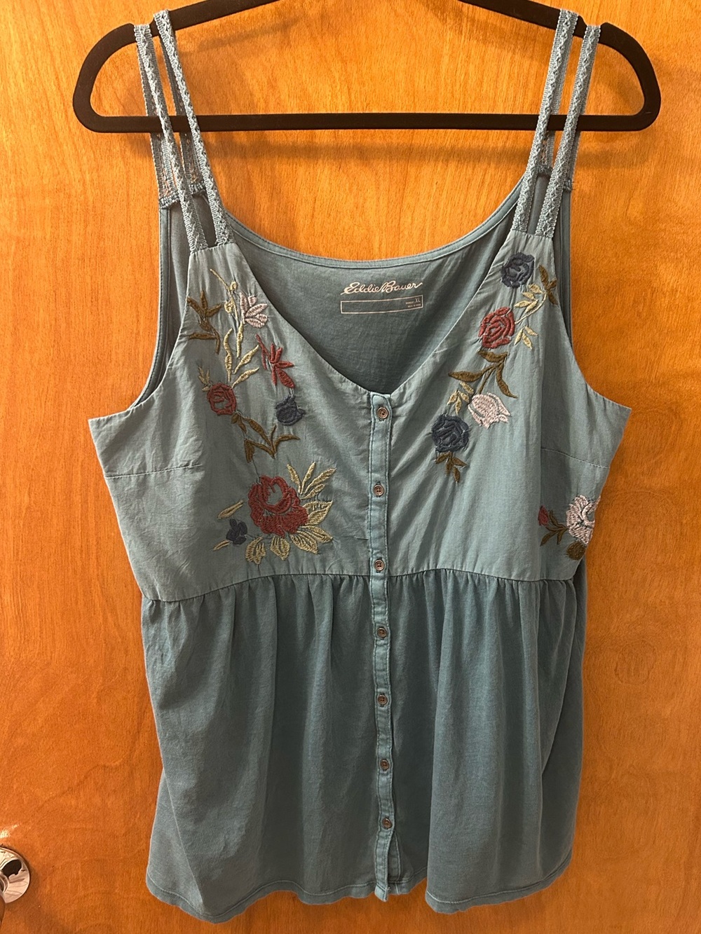 Eddie Bauer Teal Blue Embroidered Button-Front Cami